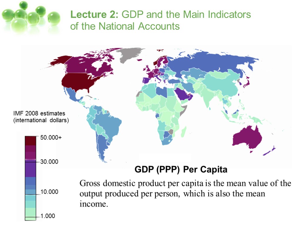 Lecture 2: GDP and the Main Indicators of the National Accounts IMF 2008 estimates